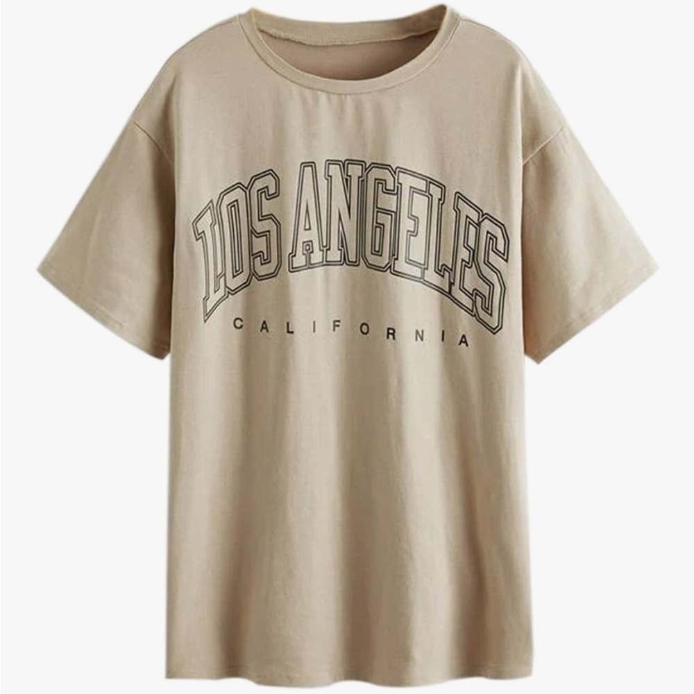 Los Angeles California T Shirts Short Sleeve Graphic Crew Neck Top Medium Beige